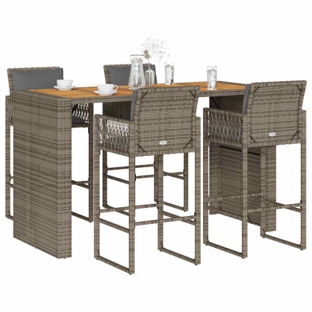 Garden bar set with 5 pcs cushions synthetic rattan acacia gray by , Garden sets - Ref: Foro24-3328903, Price: 606,44 €, Disc...