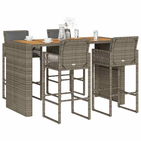 Garden bar set with 5 pcs cushions synthetic rattan acacia gray by , Garden sets - Ref: Foro24-3328903, Price: 661,17 €, Disc...
