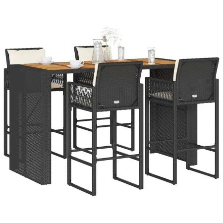 Set bar jardín con cojines 5 pzas ratán sintético acacia negro by , Garden sets - Ref: Foro24-3328901, Price: 627,68 €, Disco...