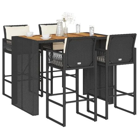 Garden bar set with cushions 5 pcs synthetic rattan acacia black by , Garden sets - Ref: Foro24-3328899, Price: 589,83 €, Dis...