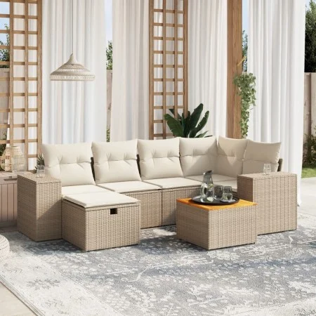 Set sofás de jardín 7 piezas y cojines ratán sintético beige von , Gartensets - Ref: Foro24-3265174, Preis: 501,77 €, Rabatt: %