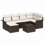 Conjunto de sofá de jardín con cojín 7 pcs Marrón Poliratán