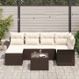 Conjunto de sofá de jardín con cojín 7 pcs Marrón Poliratán