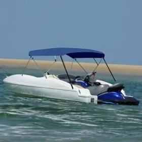 Marineblaue 4-Bogen-Bimini-Markise, 243 x (230–244) x 137 cm von vidaXL, Aufbewahrungsabdeckungen für Boote - Ref: Foro24-931...