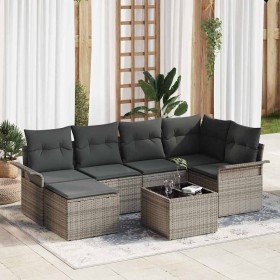 Conjunto de sofá de jardín con cojín 7 pcs Gris Poliratán