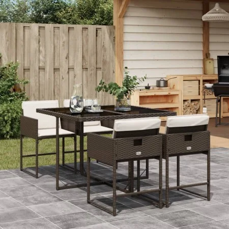 Set comedor de jardín 5 piezas y cojines ratán sintético marrón de , Conjuntos de jardín - Ref: Foro24-3211257, Precio: 291,2...