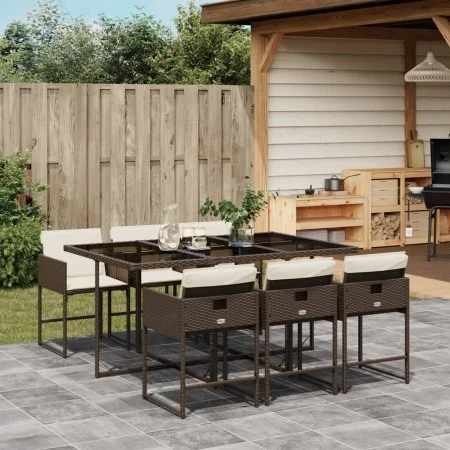 7 pcs garden dining set with cushions synthetic rattan brown by , Garden sets - Ref: Foro24-3211269, Price: 427,00 €, Discoun...