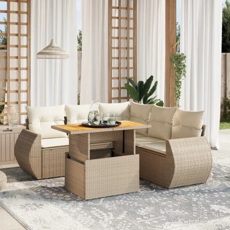 Set of garden sofas with cushions 6 pcs synthetic rattan beige by , Garden sets - Ref: Foro24-3272192, Price: 523,39 €, Disco...