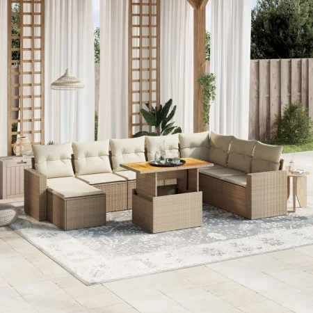 Set de sofás de jardín 9 pzas con cojines ratán sintético beige von , Gartensets - Ref: Foro24-3275627, Preis: 647,76 €, Raba...