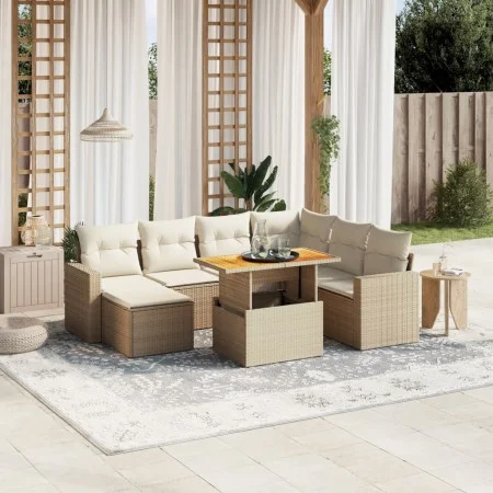 Juego de sofás de jardín con cojines beige 8 pzas ratán PE by , Garden sets - Ref: Foro24-3275606, Price: 579,42 €, Discount: %