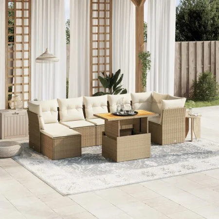Juego de sofás de jardín con cojines beige 8 pzas ratán PE by , Garden sets - Ref: Foro24-3275487, Price: 562,61 €, Discount: %