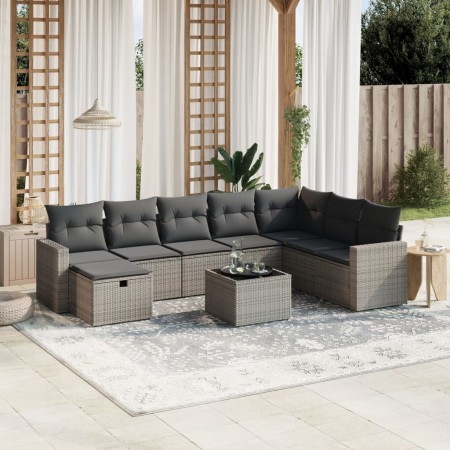 Set de muebles de jardín 9 pzas y cojines ratán sintético gris by , Garden sets - Ref: Foro24-3263596, Price: 526,48 €, Disco...