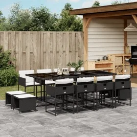 Set comedor de jardín con cojines 13 pzas ratán sintético negro by , Garden sets - Ref: Foro24-3211338, Price: 723,31 €, Disc...