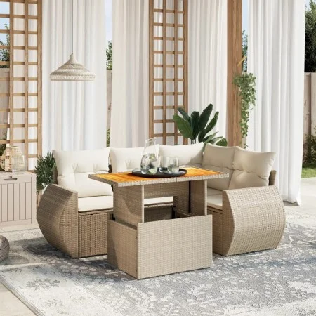 Juego de sofás jardín con cojines 5 pzas ratán sintético beige by , Garden sets - Ref: Foro24-3272178, Price: 466,37 €, Disco...