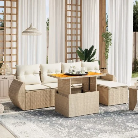 Juego de sofás jardín con cojines 6 pzas ratán sintético beige by , Garden sets - Ref: Foro24-3272171, Price: 475,57 €, Disco...