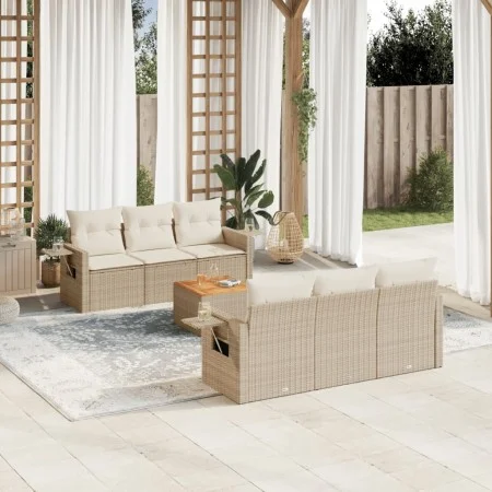 Set sofás de jardín 7 piezas y cojines ratán sintético beige by , Modular outdoor sofas - Ref: Foro24-3224455, Price: 503,94 ...
