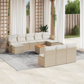 Set de sofás de jardín 11pzas con cojines ratán sintético beige de , Sofás modulares de exterior - Ref: Foro24-3224770, Preci...