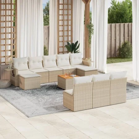 Set de sofás de jardín 11pzas con cojines ratán sintético beige by , Modular outdoor sofas - Ref: Foro24-3224770, Price: 663,...