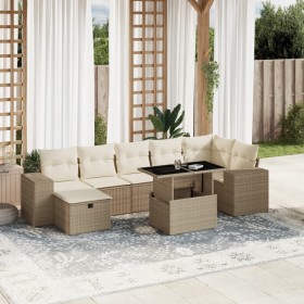 Set de sofás de jardín y cojines 8 piezas ratán sintético beige