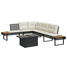 Set de sofás jardín 2 pzas con cojines ratán PE y vidrio negro by , Garden sets - Ref: Foro24-3277494, Price: 358,10 €, Disco...