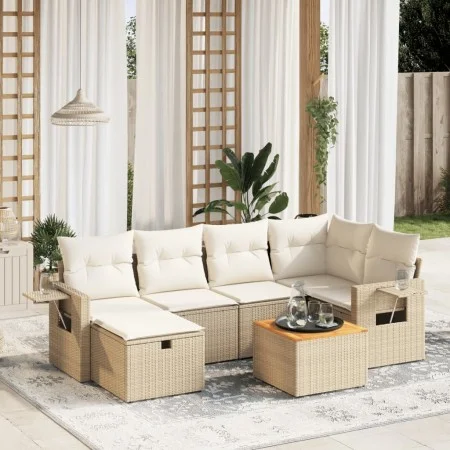 Set sofás de jardín 7 piezas y cojines ratán sintético beige de , Conjuntos de jardín - Ref: Foro24-3264950, Precio: 491,48 €...