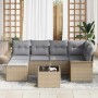 Conjunto de sofá de jardín con cojín 7 pcs Beige Poliratán