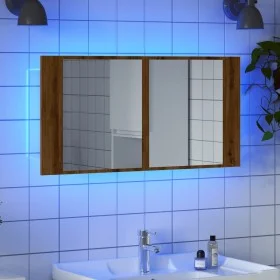 Armario y espejo LED madera ingeniería roble artisan 90x12x45cm von , Badezimmerwaschtische - Ref: Foro24-856285, Preis: 69,9...