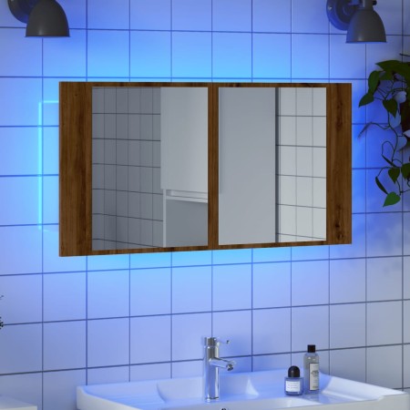 Armario y espejo LED madera ingeniería roble artisan 90x12x45cm von , Badezimmerwaschtische - Ref: Foro24-856285, Preis: 71,0...