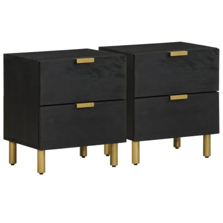 Mesitas de noche 2 uds madera maciza de mango negro 40x33x46 cm by , Nightstands - Ref: Foro24-4017647, Price: 121,76 €, Disc...
