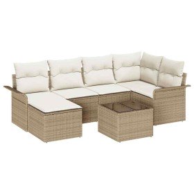 Conjunto de sofá de jardín con cojín 7 pcs Beige Poliratán