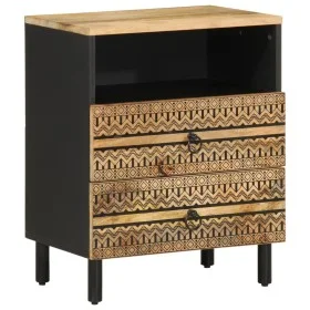Mesita de noche madera maciza de mango rugosa negro 50x33x62 cm by , Nightstands - Ref: Foro24-4018638, Price: 94,13 €, Disco...