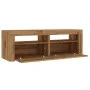 Mueble de TV luces LED madera roble artisan 120x35x40 cm by , TV Furniture - Ref: Foro24-856314, Price: 89,42 €, Discount: %