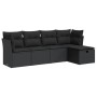 Set de muebles de jardín 5 pzas y cojines ratán sintético negro