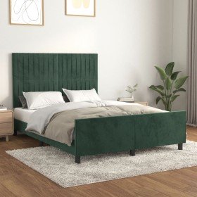 Estructura cama sin colchón terciopelo verde oscuro 140x190 cm Estructura cama sin colchón terciopelo verde oscuro 140x190 cm