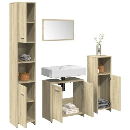 Juego de muebles de baño 4 pzas contrachapada roble Sonoma von , Badezimmermöbel - Ref: Foro24-3324968, Preis: 156,31 €, Raba...