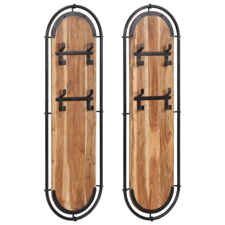 Percheros de pared con 4 ganchos 2 uds madera maciza de acacia von , Hut- und Garderobenständer - Ref: Foro24-4013504, Preis:...