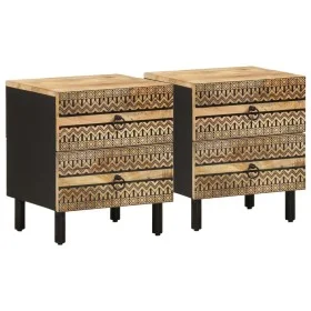 Mesitas de noche 2 uds madera mango rugosa negro 40x33,5x46 cm by , Nightstands - Ref: Foro24-4018627, Price: 136,62 €, Disco...