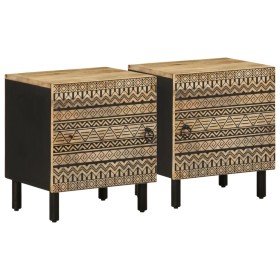 Mesitas de noche 2 uds madera mango rugosa negro 40x33,5x46 cm by , Nightstands - Ref: Foro24-4018625, Price: 70,53 €, Discou...
