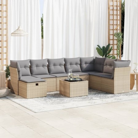 Set de sofás de jardín con cojines 9 pzas ratán sintético beige by , Garden sets - Ref: Foro24-3325345, Price: 574,36 €, Disc...