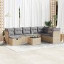 Set de sofás de jardín con cojines 9 pzas ratán sintético beige