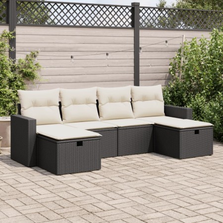Set de sofás de jardín 6 piezas y cojines ratán sintético negro by , Garden sets - Ref: Foro24-3325422, Price: 353,53 €, Disc...