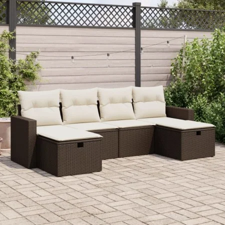 Set sofás de jardín 6 piezas y cojines ratán sintético marrón by , Garden sets - Ref: Foro24-3325429, Price: 375,97 €, Discou...
