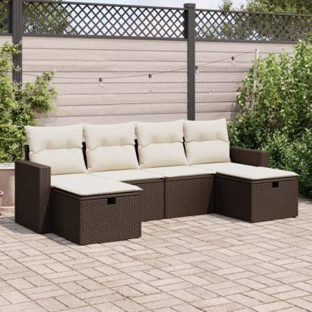 Set sofás de jardín 6 piezas y cojines ratán sintético marrón by , Garden sets - Ref: Foro24-3325429, Price: 386,03 €, Discou...