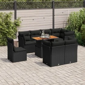 Set de sofás de jardín con cojines 9 pzas ratán sintético negro by , Garden sets - Ref: Foro24-3326939, Price: 629,25 €, Disc...