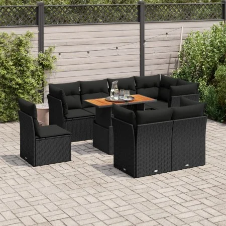 Set de sofás de jardín con cojines 9 pzas ratán sintético negro by , Garden sets - Ref: Foro24-3326939, Price: 629,25 €, Disc...