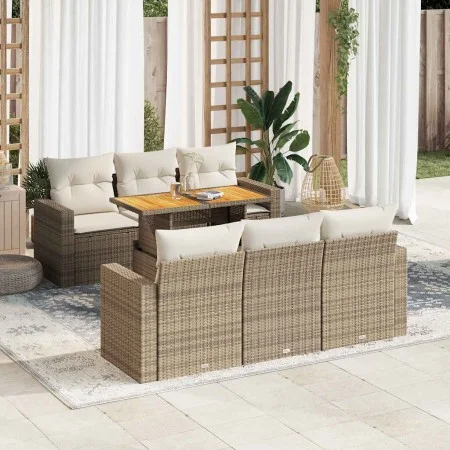 Set sofás de jardín 7 piezas y cojines ratán sintético beige by , Garden sets - Ref: Foro24-3326998, Price: 580,27 €, Discoun...