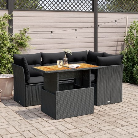 Set de muebles de jardín 5 pzas y cojines ratán sintético negro by , Garden sets - Ref: Foro24-3326918, Price: 399,34 €, Disc...