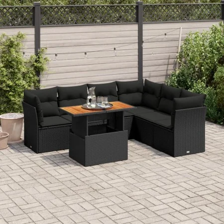 Set de sofás de jardín 7 pzas con cojines ratán sintético negro by , Garden sets - Ref: Foro24-3326932, Price: 473,53 €, Disc...