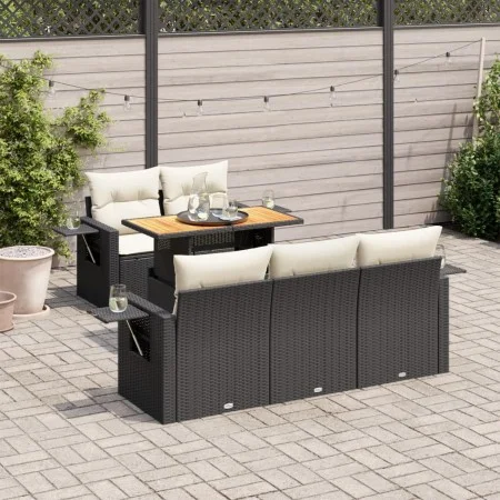 Set de sofás de jardín 6 piezas y cojines ratán sintético negro von , Gartensets - Ref: Foro24-3327101, Preis: 450,10 €, Raba...