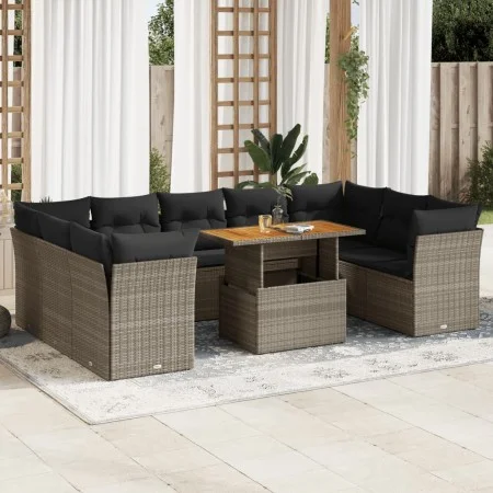 Set de sofás de jardín y cojines 10 pzas ratán sintético gris by , Garden sets - Ref: Foro24-3326972, Price: 640,62 €, Discou...